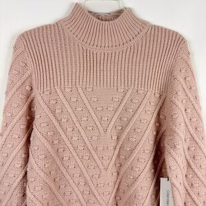 Calvin Klein Women M Long Sleeve Mock Neck Cable Knit Pullover Sweater Rose Pink
